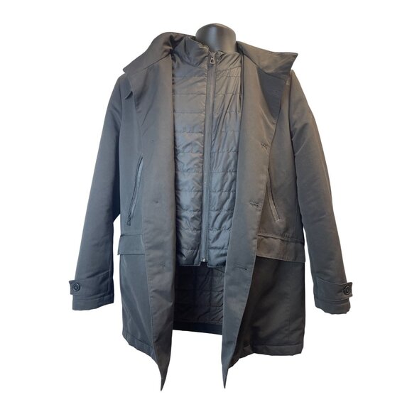 Eredi Pisanó Mens Black Button-Up Coat With Quilted Lining Zippered Pockets - Picture 2 of 11